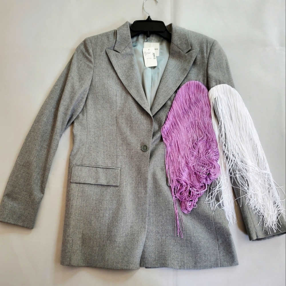 NWT$1,175 EACH x OTHER Oversized Fringe Colorblock Wool Jacket Blazer Top Sz XS